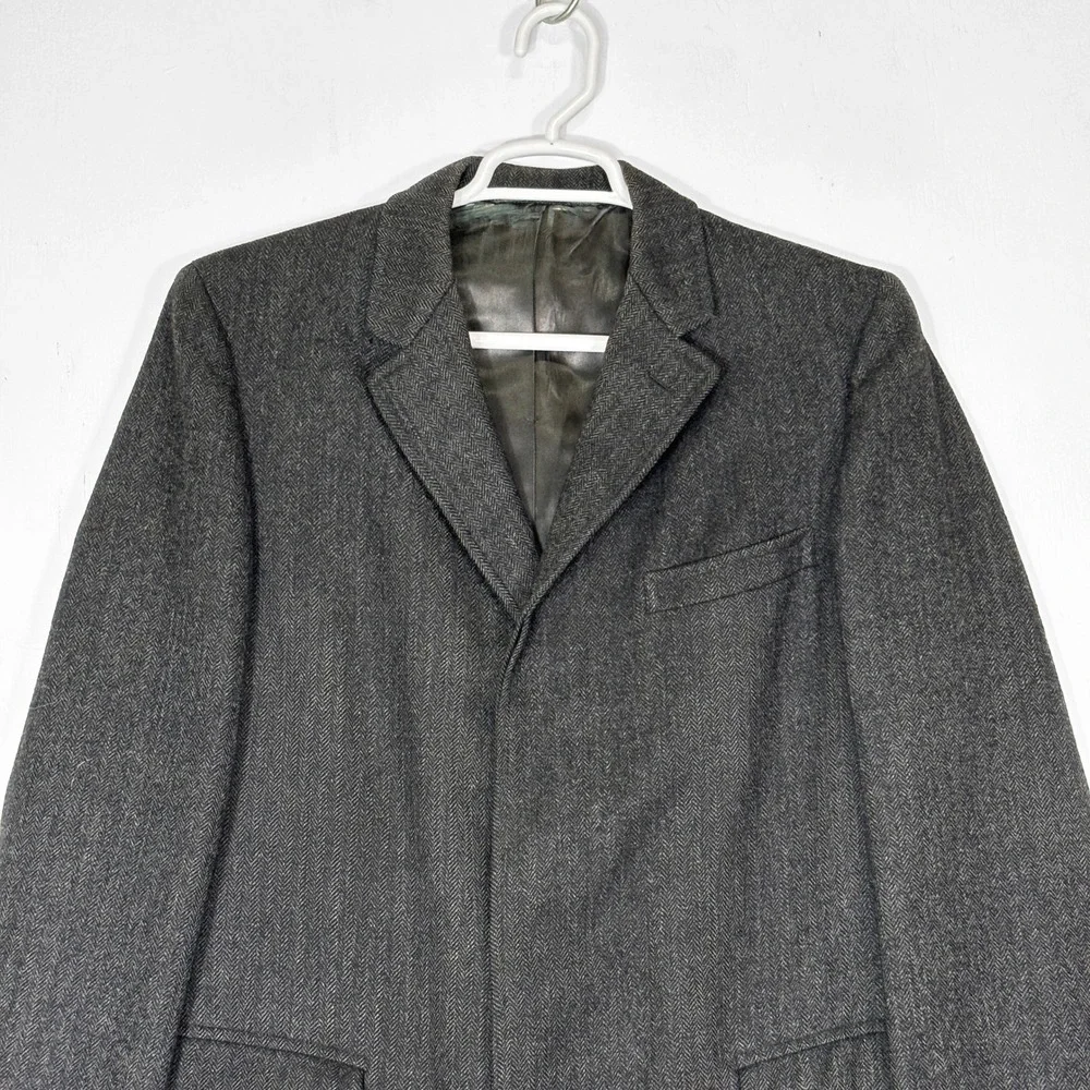 VTG‎ 60s Mens L AD Gallagher Grey Herringbone Wool Overcoat Union Made Long Coat